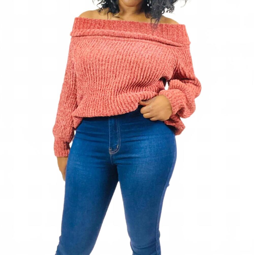 NEW PROMESA olivia off the shoulder sweater in brick